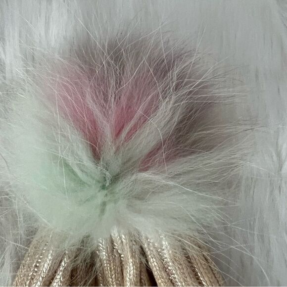 Bari Lynn Metallic Gold with Fur Pompom Beanie - Picture 4 of 5